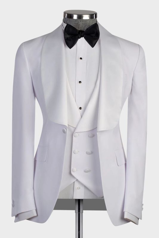 White Shawl Lapel Three Piece Tuxedo Men Custom Tailored Formal Suit For Wedding Prom Party Gala