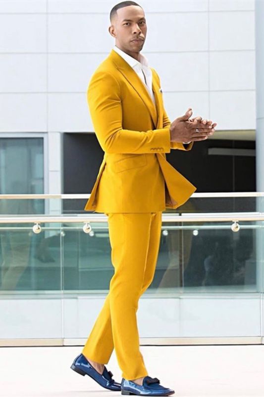 Trenton Yellow Double Breasted Point Lapel Prom Men Suit Online