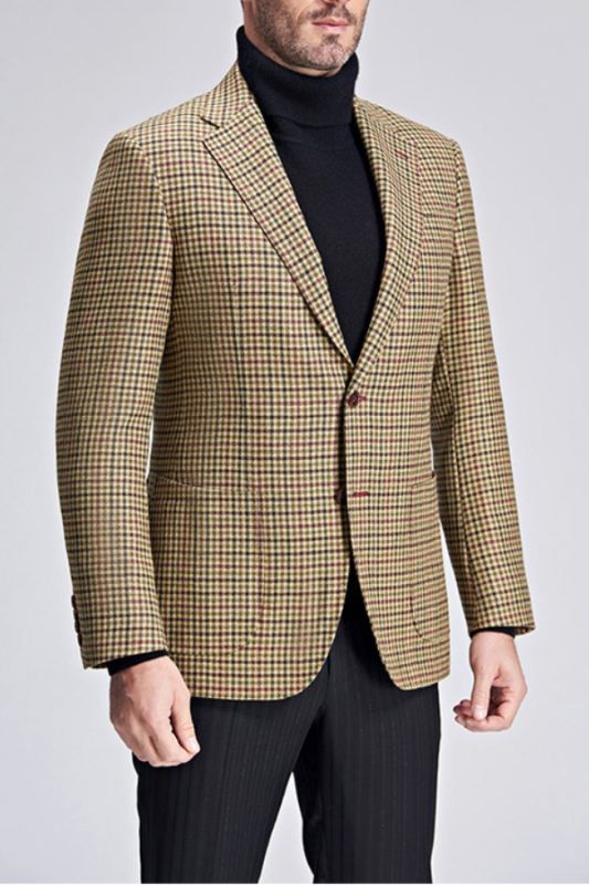 Khaki Plaid One Button Men's Blazer
