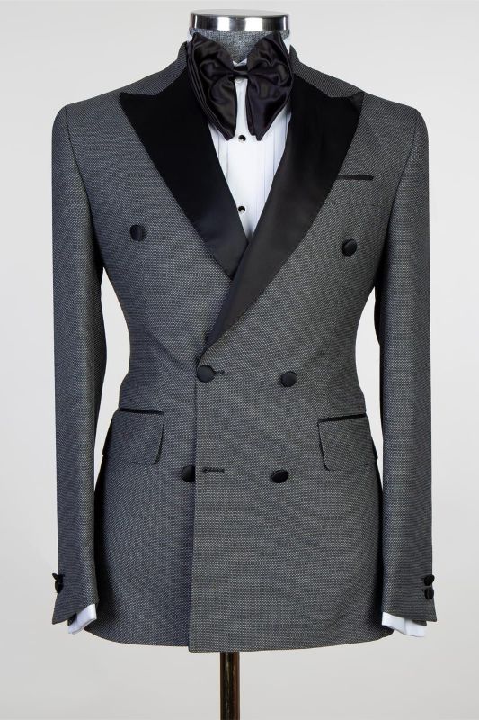Dark Gray Fashionable Double Breasted Point Collar Men's Suit