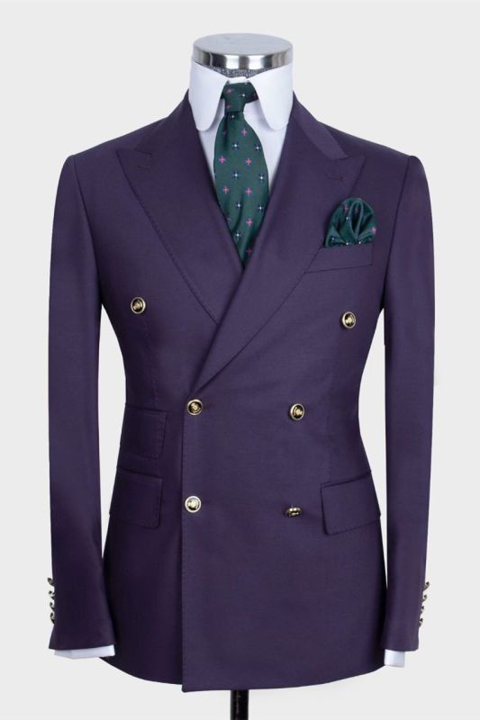 Fashion Purple Point Collar Two-Piece Men's Suit