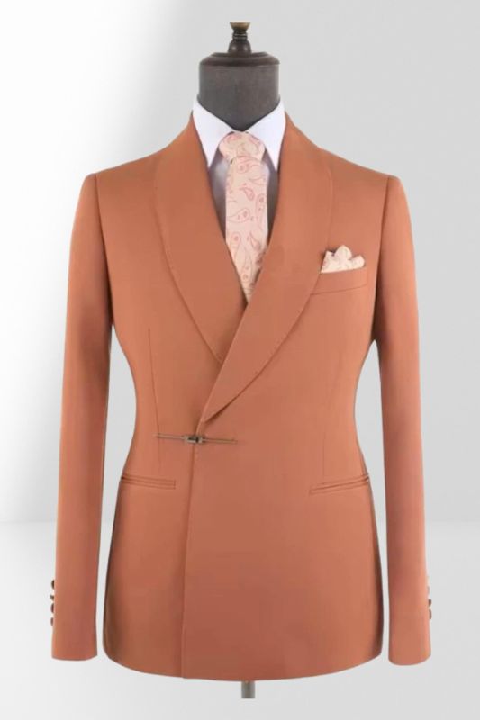 Orange Shawl Collar Wool Blend Men Slim Fit Two Piece Suit