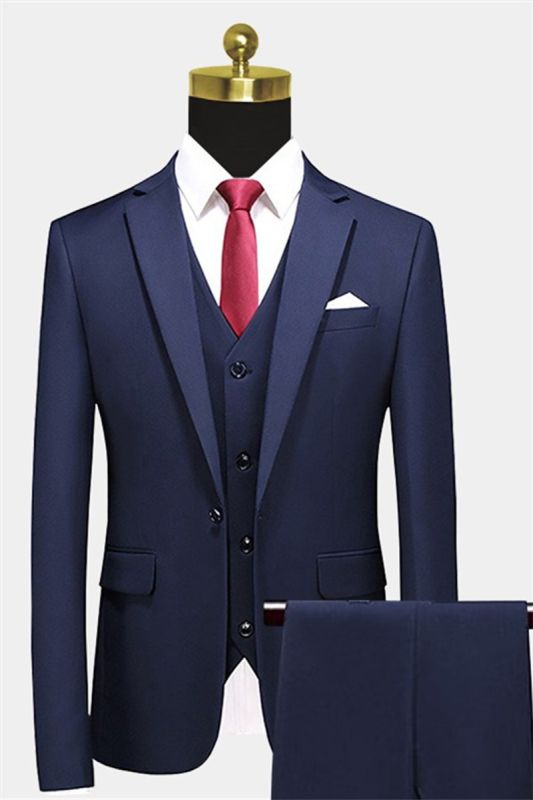 Navy Blue Formal Business Tuxedo | Men Sparkling Notch Lapel Prom Suit