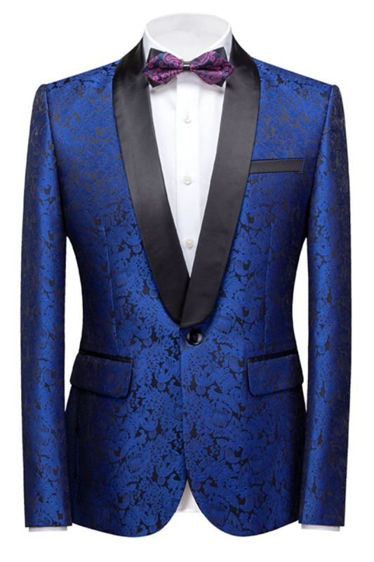 Kaleb Royal Blue Slim Fit One Button Jacquard Wedding Mens Suit