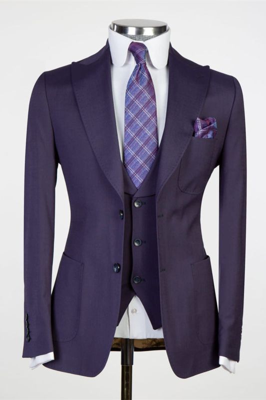 Dark Purple Peaked Lapel Three Pieces Best Fitted Men Suits