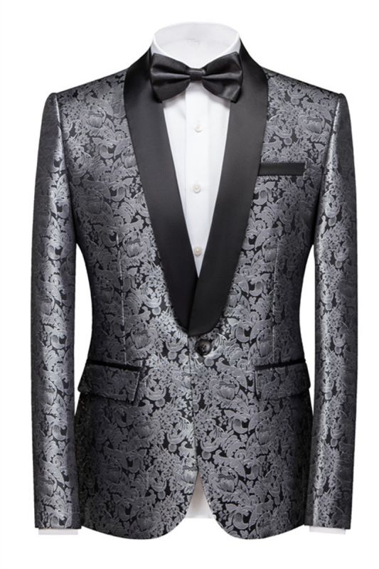 Levi's Silver Shawl Lapel Fashion Single Button Jacquard Weddig Mens Tuxedo