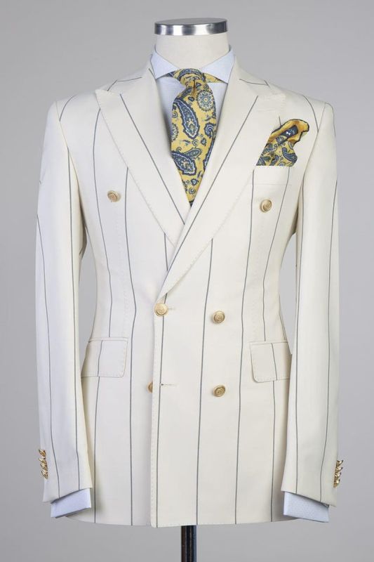 Don Formal White Stripe Double Breasted Peaked Lapel Business Suits