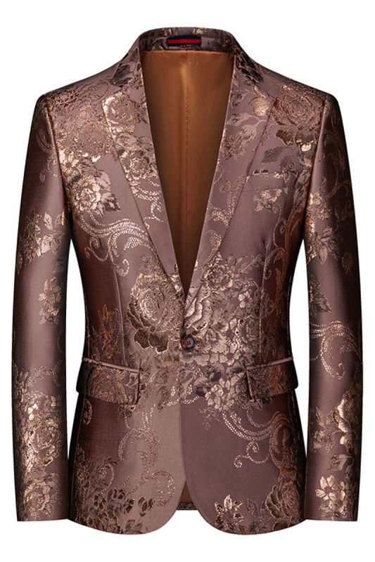 Stylish Brown Printed Slim Fit Mens Event Blazer | Men Jacket