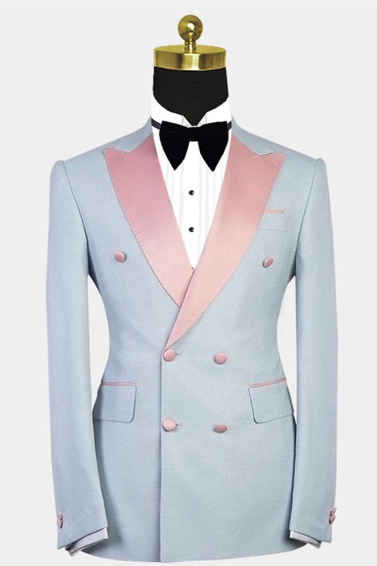 Colten Handsome Double Breasted Contrast Color Mens Suit Pointed Lapel