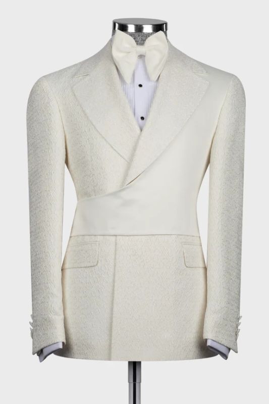 Brady Slim Fashion Off-White Jacquard Two Pieces Prom Suits With Crossover Satin Panel