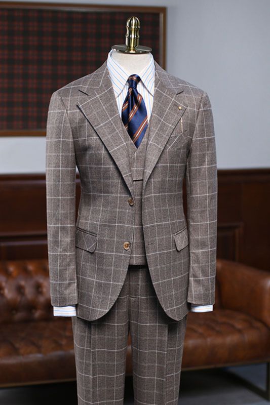 Augustine Affordable Coffee Plaid 3 Piece Mens Business Suit