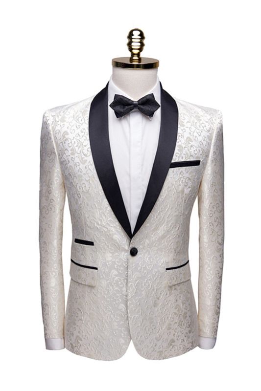 White Jacquard Wedding Mens Suit |  Slim Fit Dinner Blazer