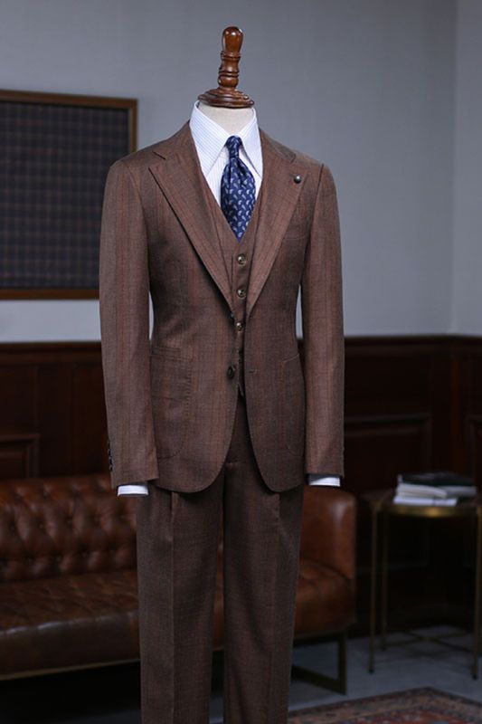 Alger New Coffee Stripe One Button Slim Fit Tailored Suit
