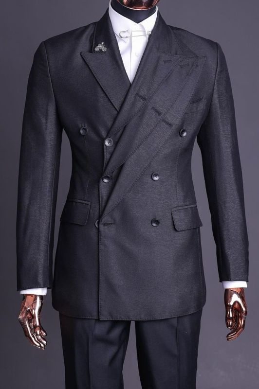 Men Black Double Breasted Asymmetric Lapel Suit Jacket Slim Fit Custom Wedding Business Blazer