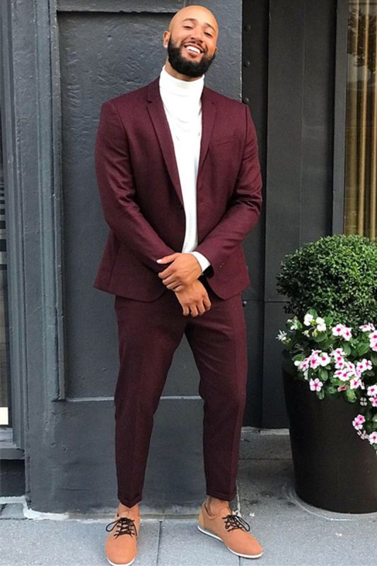 Ethan New Burgundy Two Piece Men Fashion Prom Suit