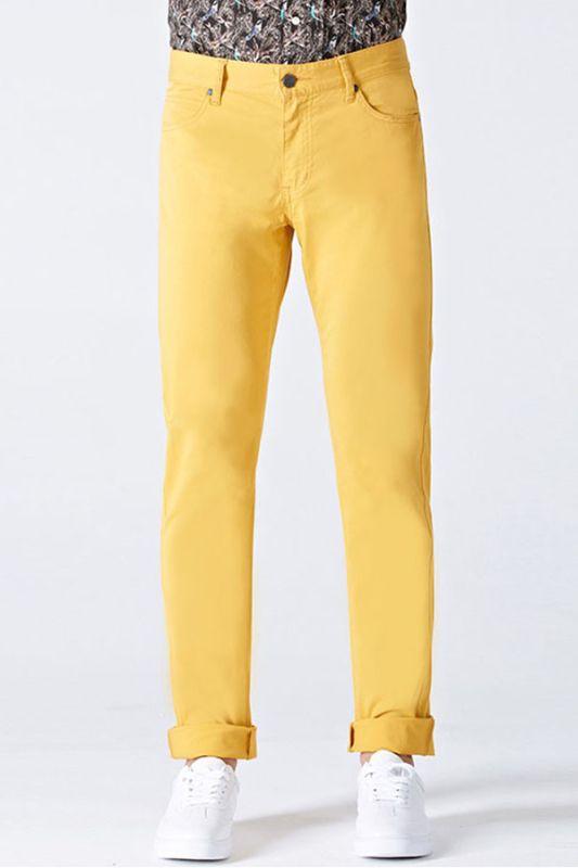 Daily Bright Yellow Small Cuff Anti-Wrinkle Casual Men Pants