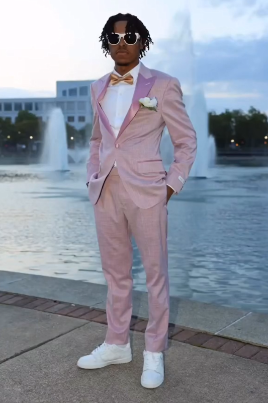 Slim Fit Nude Pink Single Button Satin Lapel Prom Two Piece Suit
