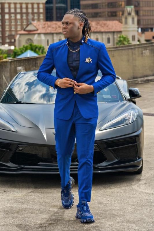 Brady Royal Blue Stand Collar Homecoming Men Two Piece Tuxedo | Gold Buttons