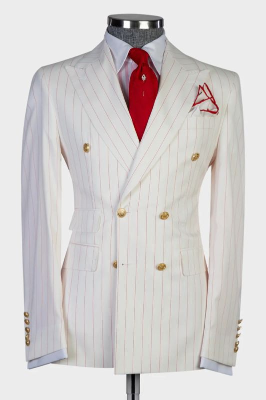 Brady Ivory Peaked Lapel Double Breasted Striped Two Prom Suits