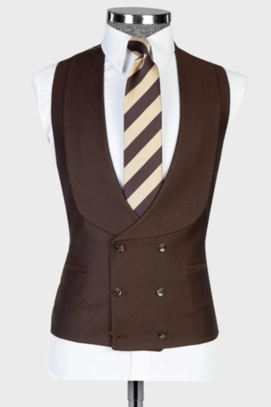 Charming Chocolate Shawl Lapel Double Breasted Vest