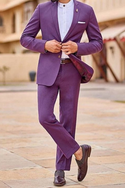 Chic Purple Slim Cut Lapel Custom Men Prom Suit