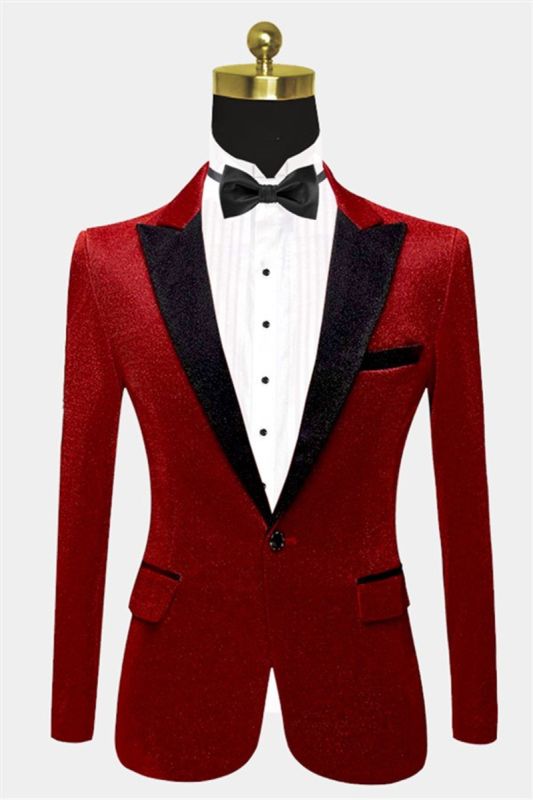 Red Sequin Lapel Blazer |  Gael One Button Men Blazer