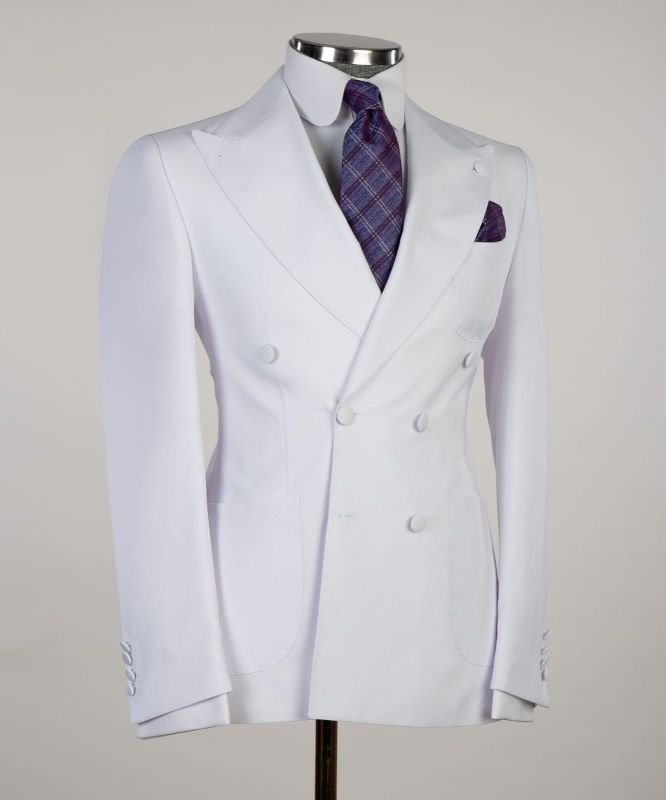 White Double Breasted Peaked Lapel Wedding Suit - New Arrival main image 1