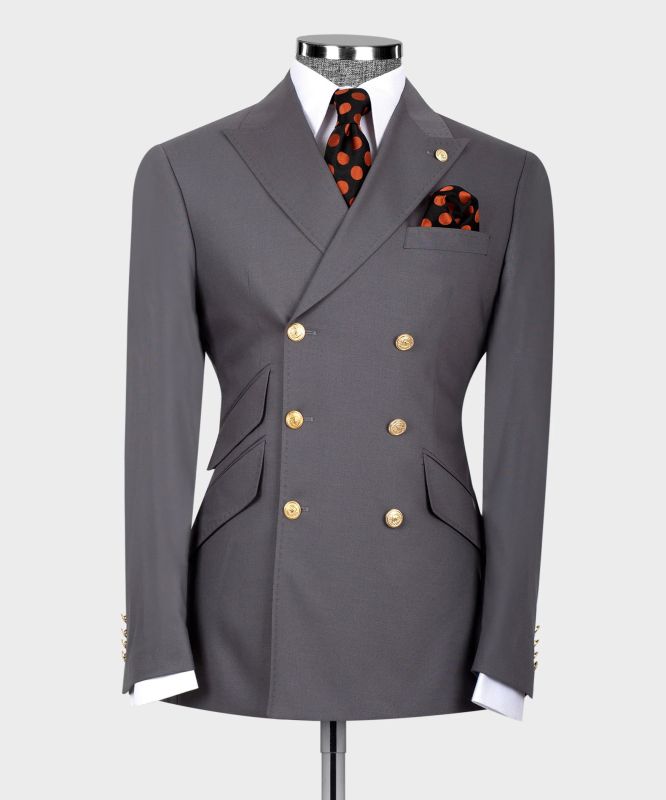 Men's Grey Black Double Breasted Suit - 6 on 3 Buttons Unique Style With Pleated Pants main image 0