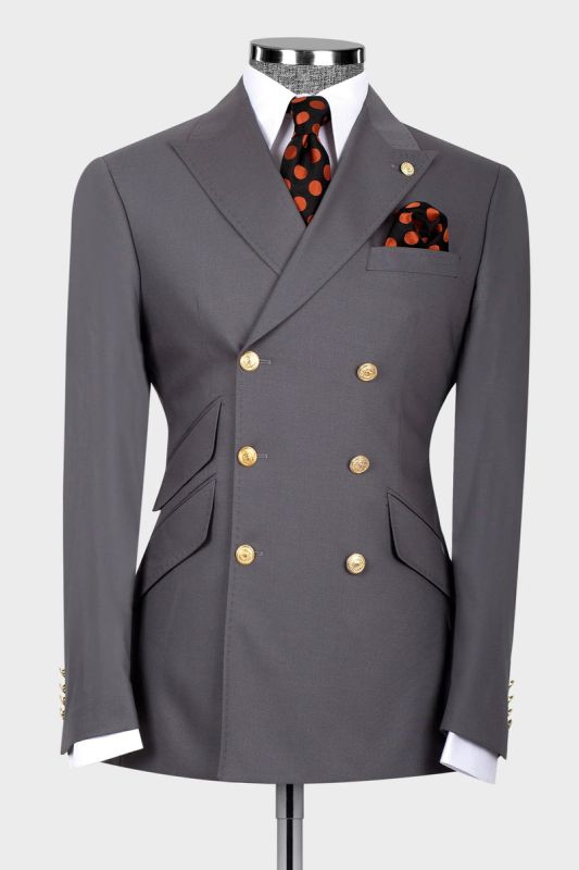 Chic Gray Double Breasted Six Button Mens Suit | Mens Two Piece Suit