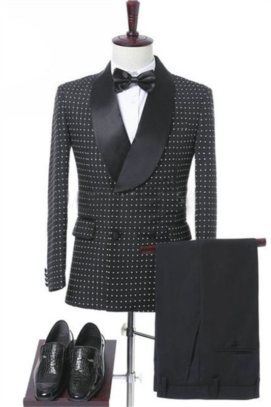 Black Double Breasted Wedding Groom Suit | Elegant Slim Mens Prom Suit