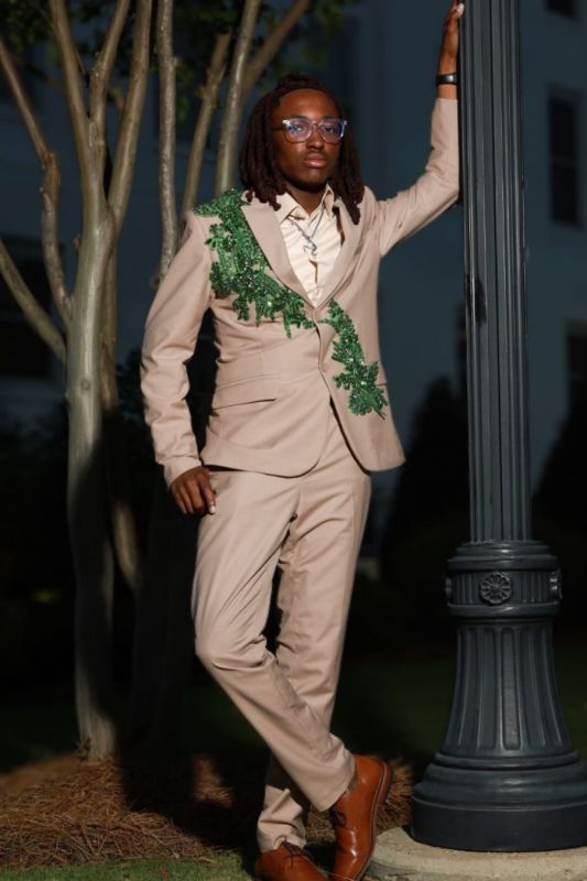 Jonathan Khaki Notched Lapel Beaded Prom Suit | Bradymensuit