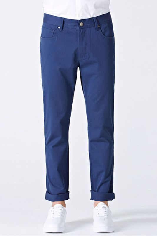 Modern Curly Blue Cotton Men Cropped Pants Casual Outfit