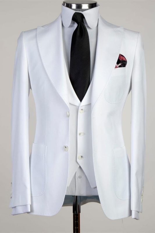 New White Pointed Lapel Three Piece Men Business Suit