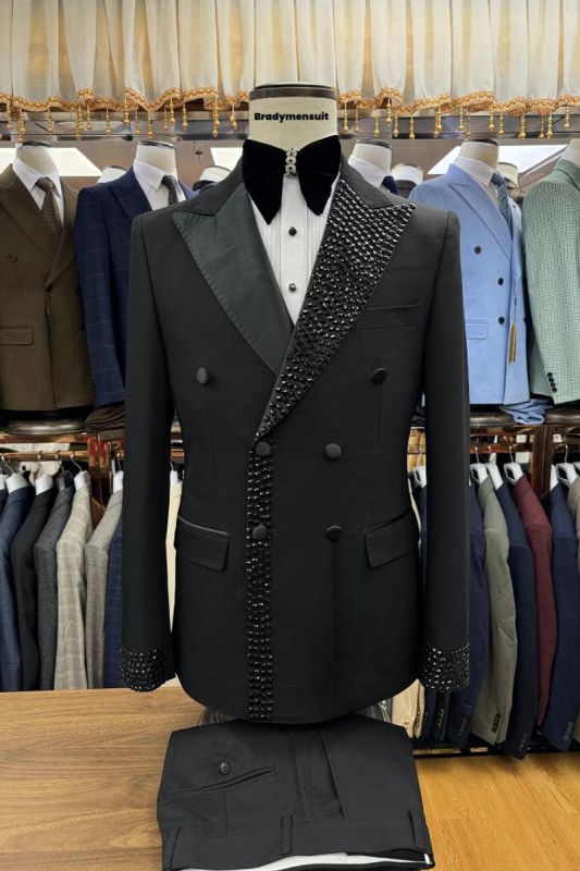 Brady New Stylish Black Peak Collar Two Piece Prom Suit