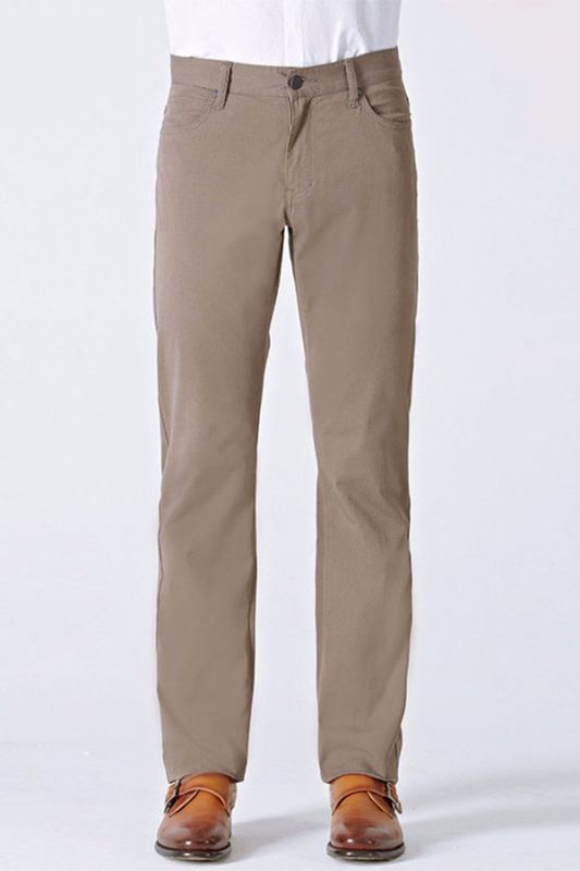 Men Light Brown Cotton Classic Business Straight Pants