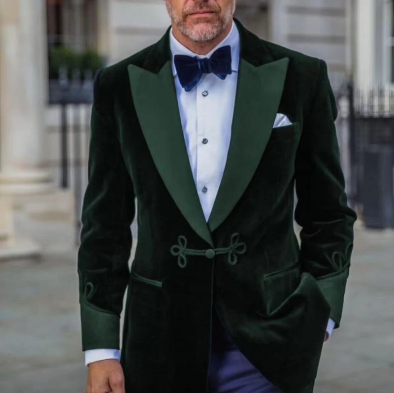Velvet Trendy Lapel Collar Men Two Piece Suit | Prom And Wedding Suits