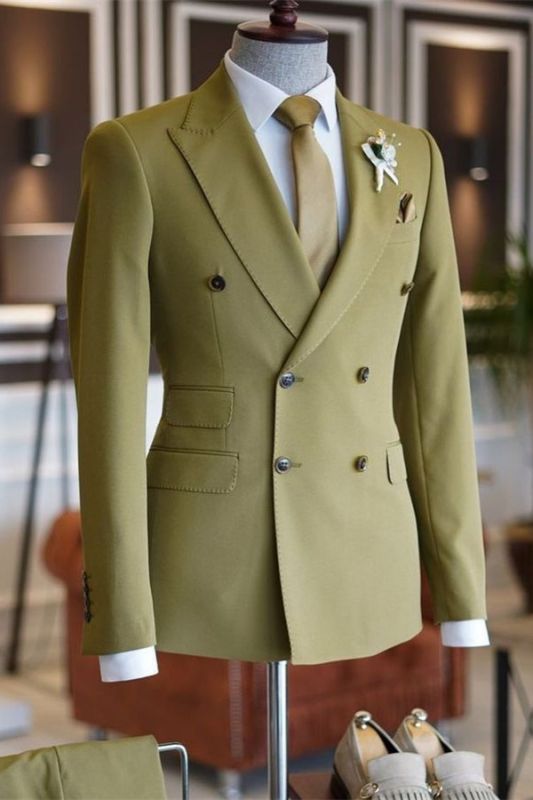 Peaked Lapel Double Breasted Stylish Men Suits | Two Piece Suits