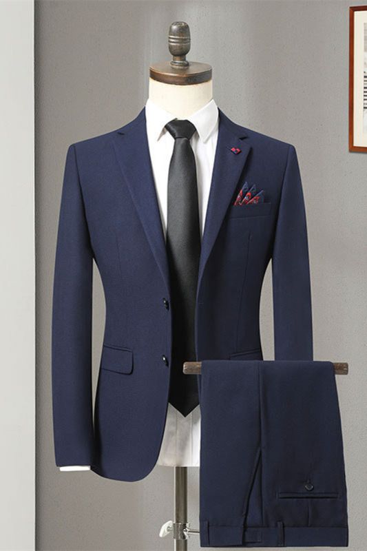 Vincent Navy Blue Notched Lapel Best Fit Men Suit