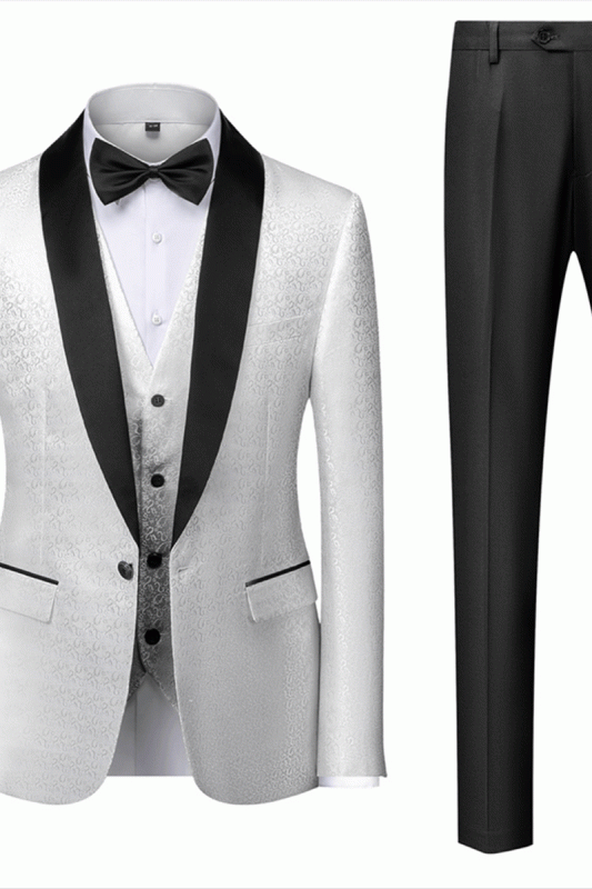 Gentle Black and White Mens Wedding Tuxedos | Satin Shawl Lapel ...