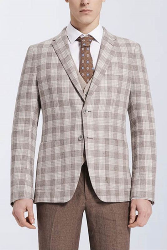 Fashion Light Coffee Plaid Casual Blazer Suitable For Prom