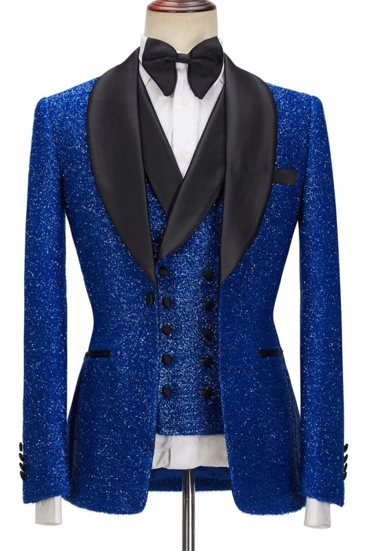 Jacob Royal Blue Sparkle Three Piece One Button Fashion Slim Fit Mens Suit