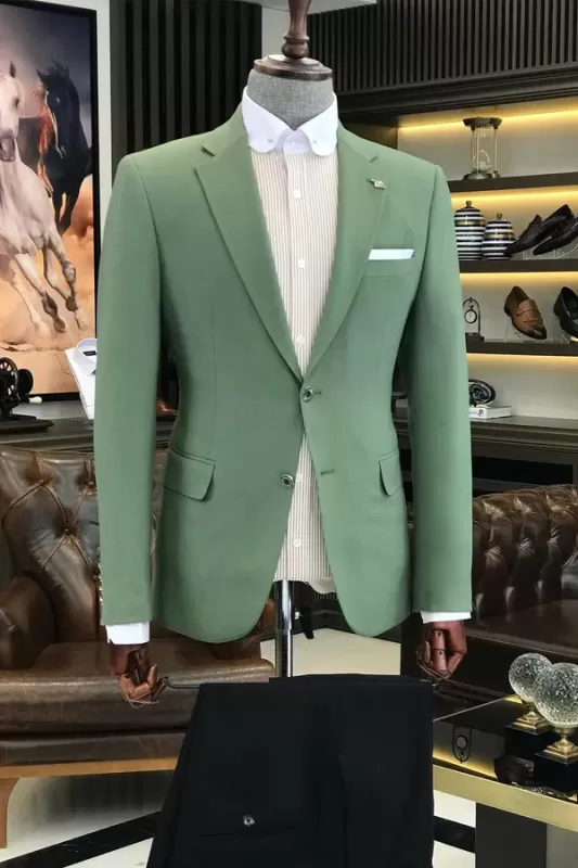 Green Notch Lapel Mens Two Piece Suit | Wedding Suit