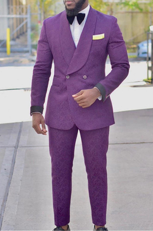 Fashion Purple Slim Groom Tuxedo | Jacquard Prom Costume Set
