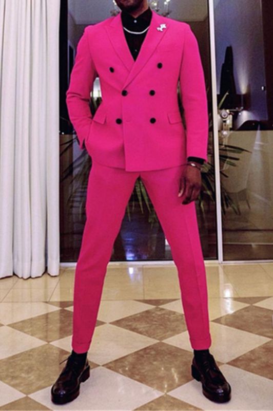 Sale fashion fuchsia two-breasted pointed lapel prom men's suit
