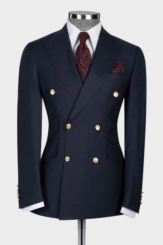 Calm Navy Blue Double Breasted Men Two Piece Suit | Three Pocket Suit