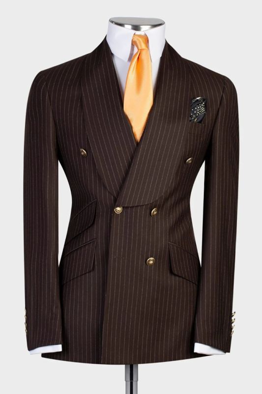 Phil Coffee Shawl Lapel Double Breasted Striped Two Pieces Business Suits