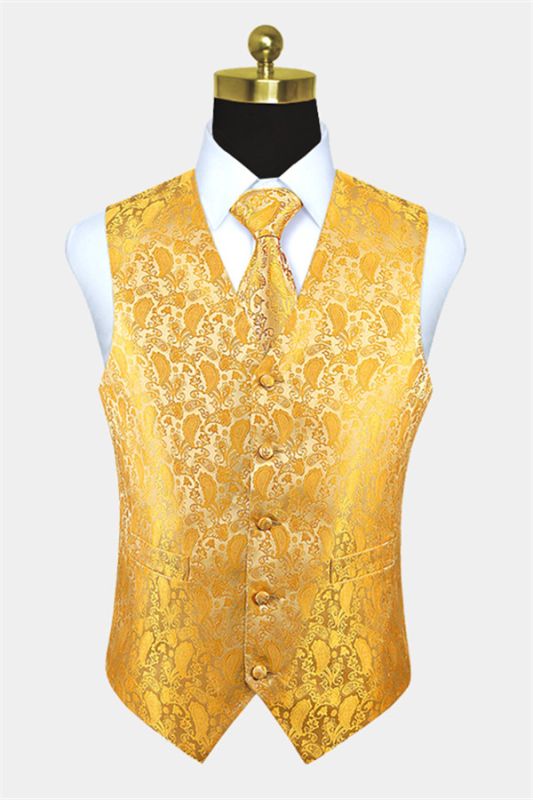 Gold Paisley Waistcoat With Tie Online