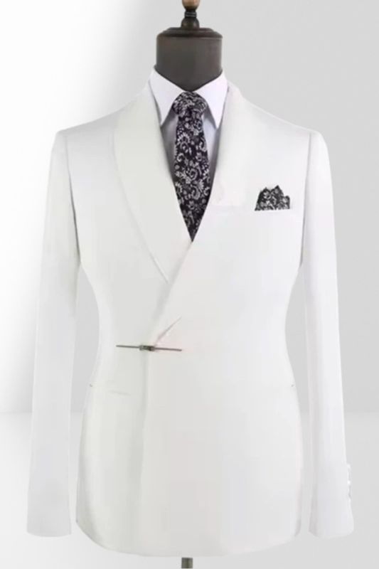 White Shawl Collar Wool Blend Mens Two Piece Prom Suit