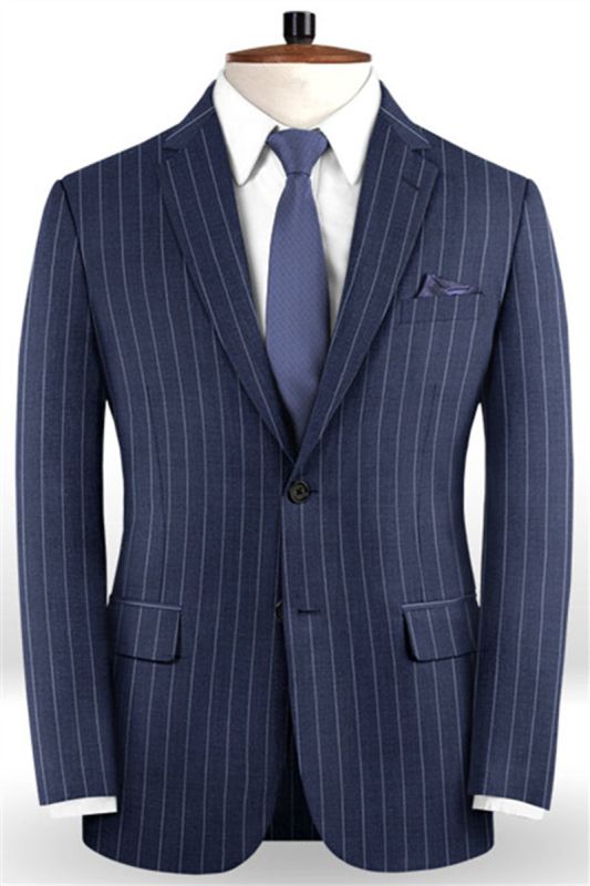 Dark Blue Business Formal | Fashion Two Button Striped Tuxedo Online
