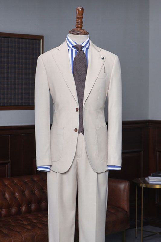 Anthony New Light Khaki 2 Piece Notched Lapel Custom Business Suit